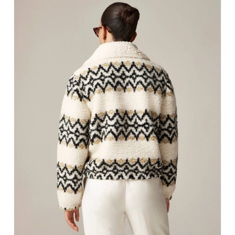 J. Crew Jacquard Half-Zip Wool Blend Sherpa Fleece Pullover Nordic Natural S